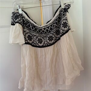 Embroidered Off-Shoulder Top - Black & White